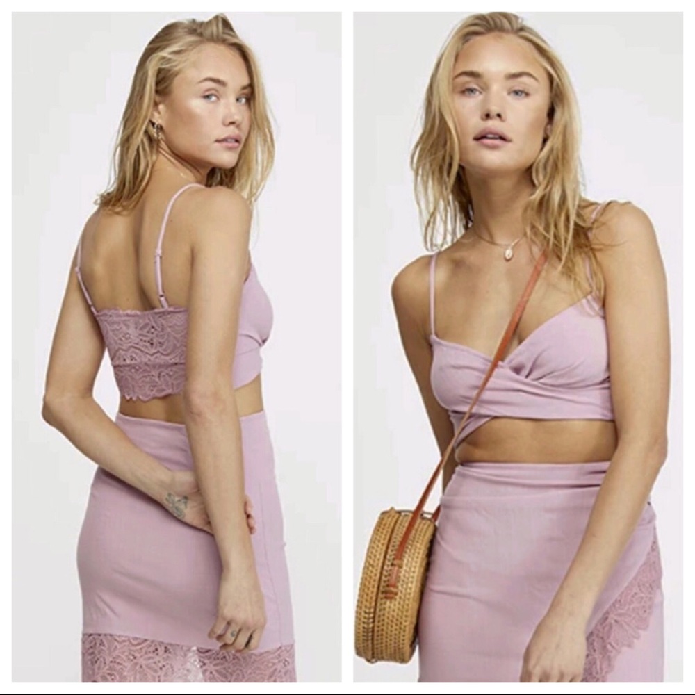 FREE PEOPLE BOHO KNIT MINI SKIRT CAMI TANK CROP TOP BOHEMIAN 2 PIECE SET A3C - Picture 6 of 16